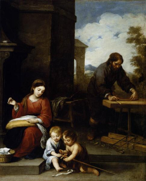 oil painting on canvas–The Holy Family with the Infant St. John the Baptist
