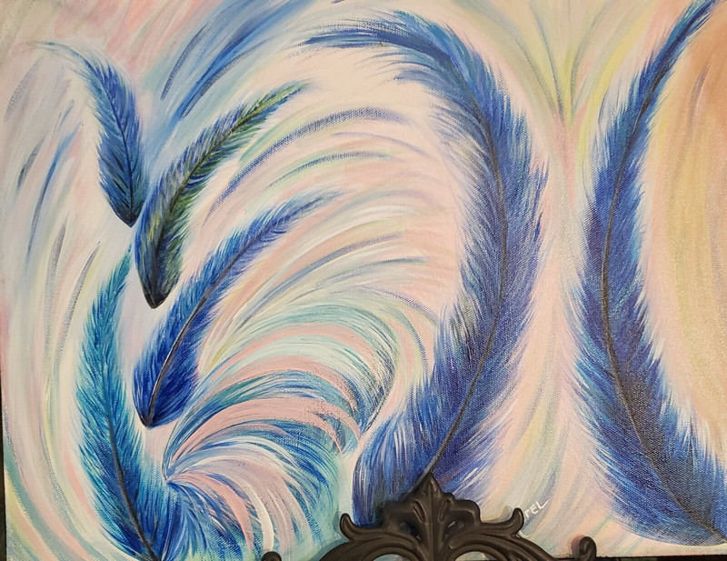 Original Acrylic Painting Feathers 18 x 14