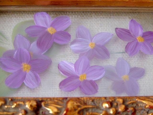 Vintage TABLEAU ART, 3 Dimensional Art Framed Shadow Box, Painted VIOLETS gallery