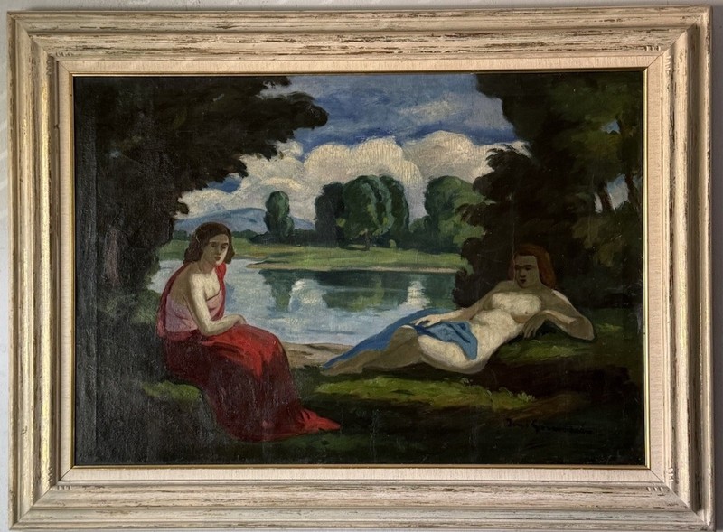 BELA IVANYI GRUNWALD ANTIQUE MODERN CUBISM LANDSCAPE OIL PAINTING VINTAGE 1920s