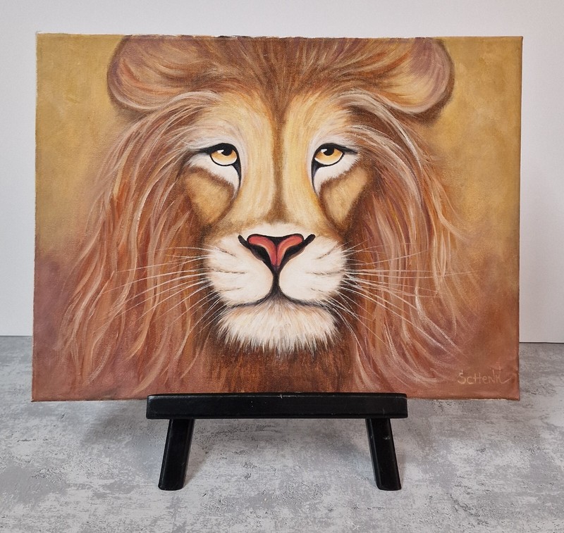 Safari Lion Head Portrait Oil Painting for Wildlife Lovers Animal Art Wall Decor