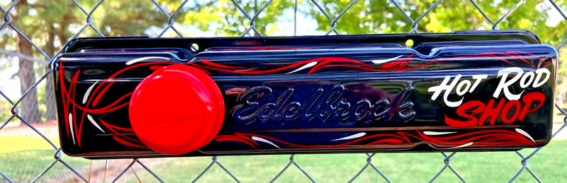 Vintage Hot Rod Shop Sign pinstriped Car Rat Rod Art on Edelbrock Valve Cover