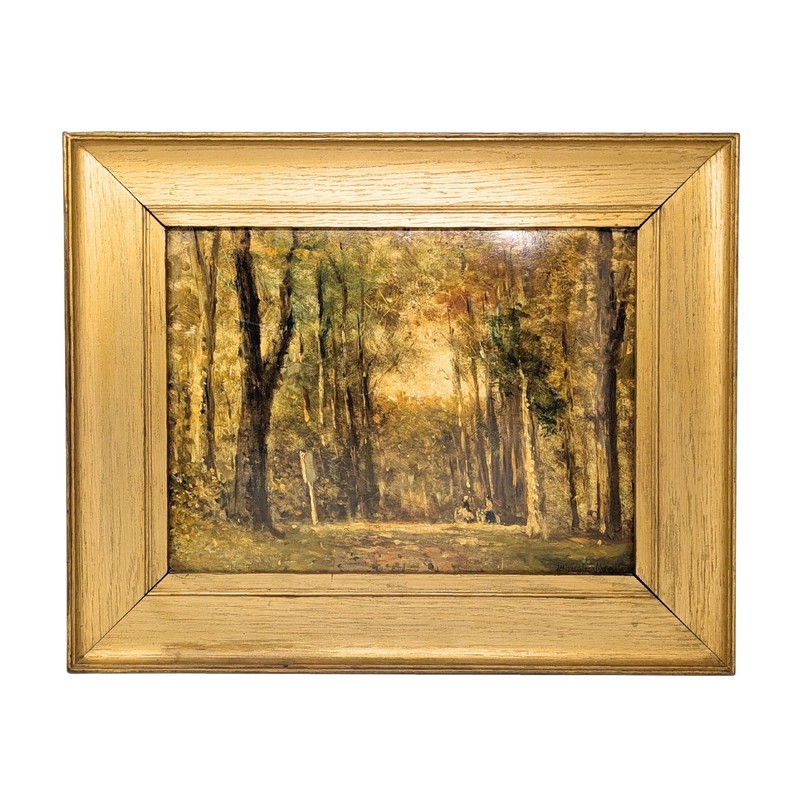 Forest in Autumn Signed Impressionist Oil on Board, 1887