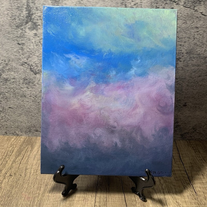 8″ x 10″ Original Acrylic Painting Clouds Sky Art Canvas Panel Decor With Easel