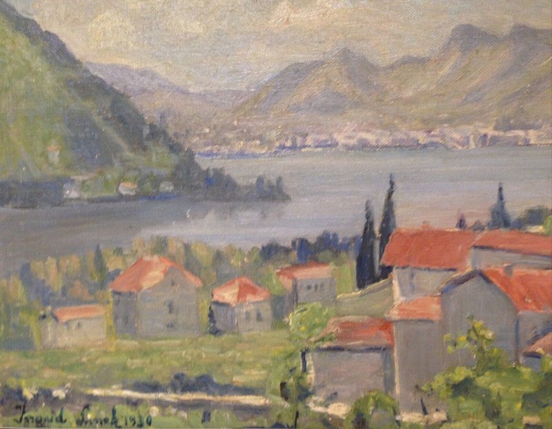 RIVER TOWN, original oil painting, dated 1930 gallery
