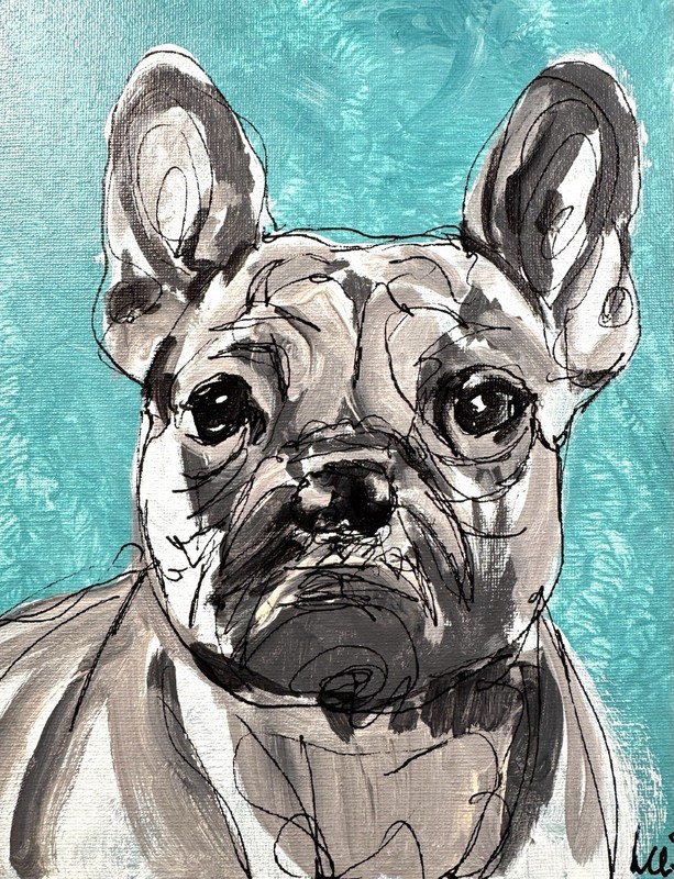 Original Abstract Expressionism 8x10 Frenchie Dog Handmade Signed Fine Art 107 gallery