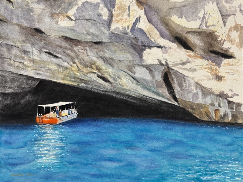 Original Watercolor Painting Landscape Seaside 12 x 16 Framed - "Blue Grotto" gallery