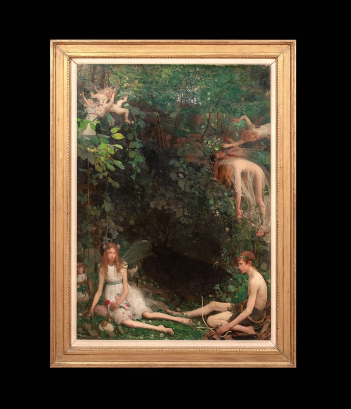 Large 19th Century Pre-Raphaelite "The Cave" Fairies by MARK LANCELOT SYMONS gallery