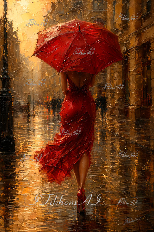 Digital Art Paintings Woman Rain Cityscape Houses Smoke Wallpaper Desktop Decor