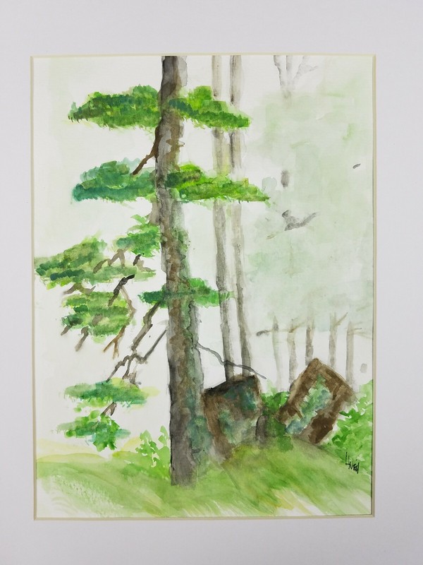 Watercolor Print Signed Unknown Artist Nature Peaceful Original Artwork Matted gallery