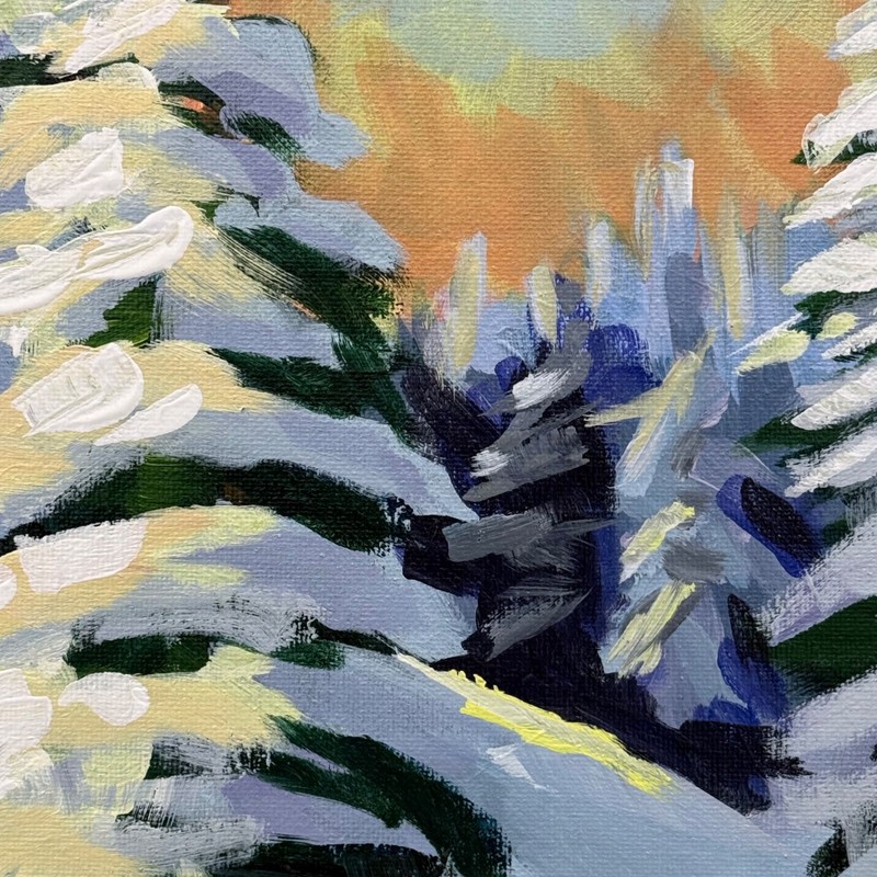 Original Winter Landscape Painting – Snowy Pine Trees Acrylic Art 9x12 gallery
