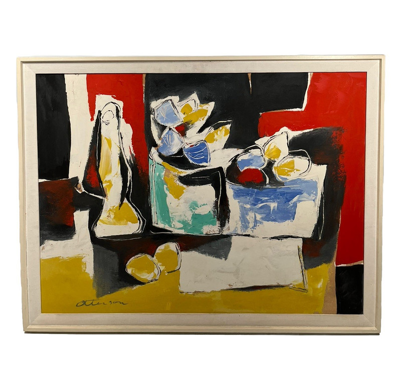 JOHN OTTERSON CUBIST MODERNIST ABSTRACT MODERNISM FRUIT STILL LIFE OIL PAINTING
