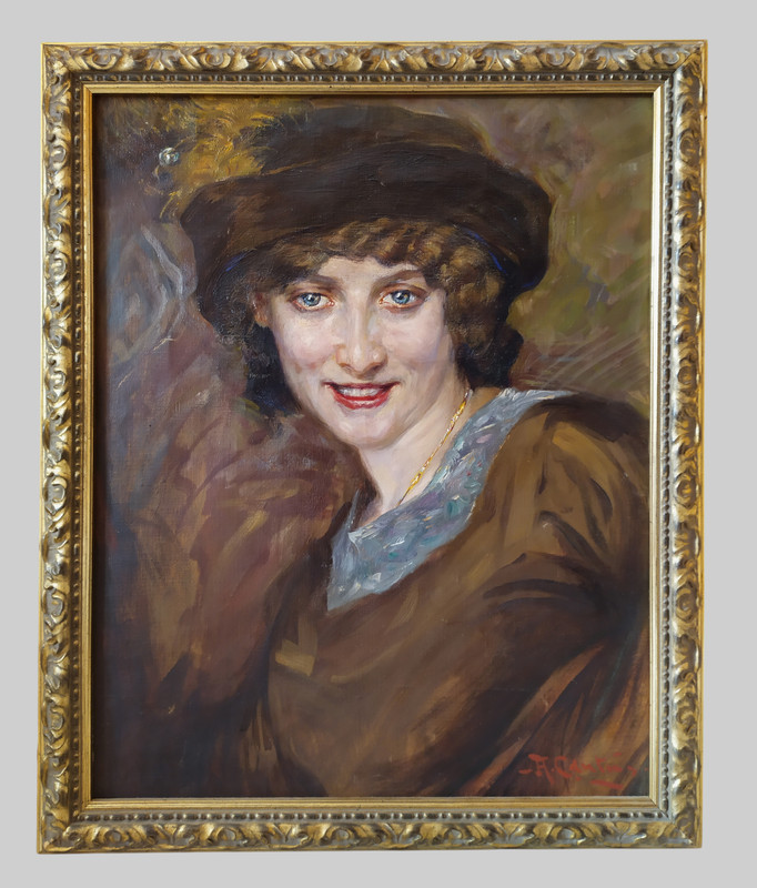 Angelo Cantù 1920s Portrait of a Woman Art Deco Original Oil Painting on canvas