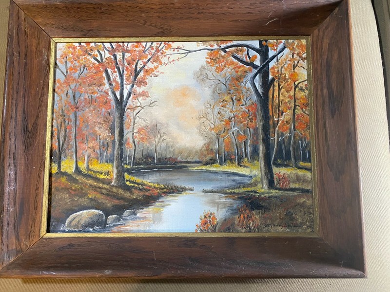 Betty Berry Spatz 1967 «Autumn Landscape Scene» Oil Painting – Framed And Signed