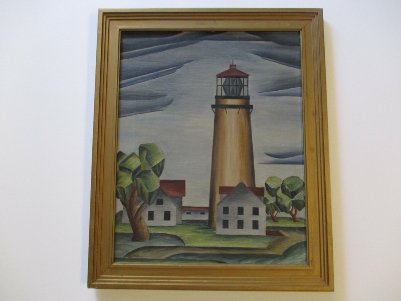AMERICAN WPA ERA PAINTING ANTIQUE LIGHTHOUSE LANDSCAPE EXPRESSIONISM MODERNISM