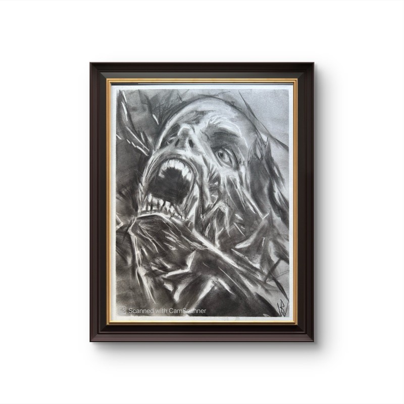 Screaming Horror Face Pastel Drawing 11x14 Dark Art Original gallery