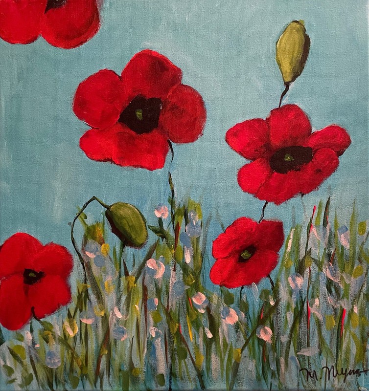 Mary Myers Original Red Poppies 14x14 Acrylic Signed Expressionist Floral gallery