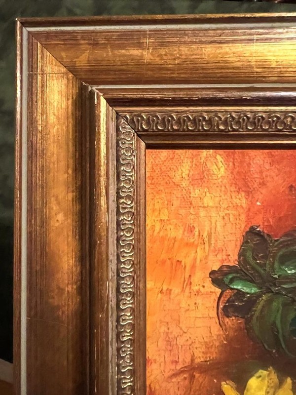 Vintage Oil Painting Floral Still Life Sunflowers Flowers Artist Signed Howard gallery