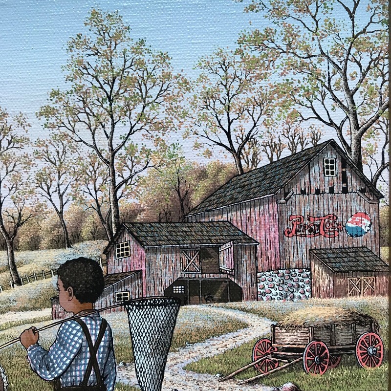 Vintage C. Carson Watching the Train Painting SERIGRAPH Pepsi Cola Art, 12x14 gallery