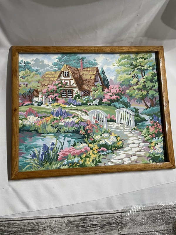 21×17 Framed Paint By Number ‘English Cottage’ Spring Cottage Garden Landscape