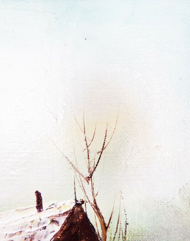 VINTAGE ORIGINAL SIGNED OIL ON WOOD W. SMITH WINTER CABIN PAINTING WOOD FRAMED gallery