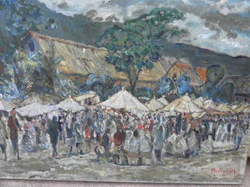 Vintage Indonesian art market painting 1962 by Muslim Saleh 1927- gallery