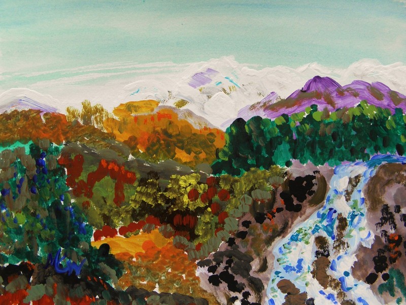 ORIGINAL Water Landscape Visionary Naive Folk OUTSIDER MCW Primitive Mary Carol