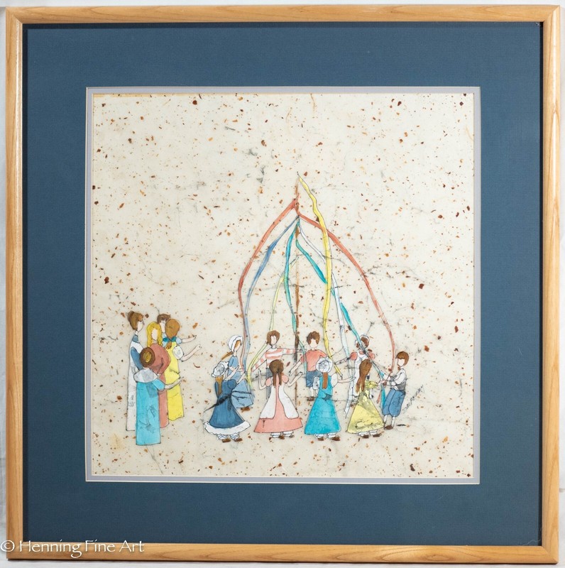 Beautiful Vintage Painting of Maypole Dance with Children Signed & Framed, Nice!