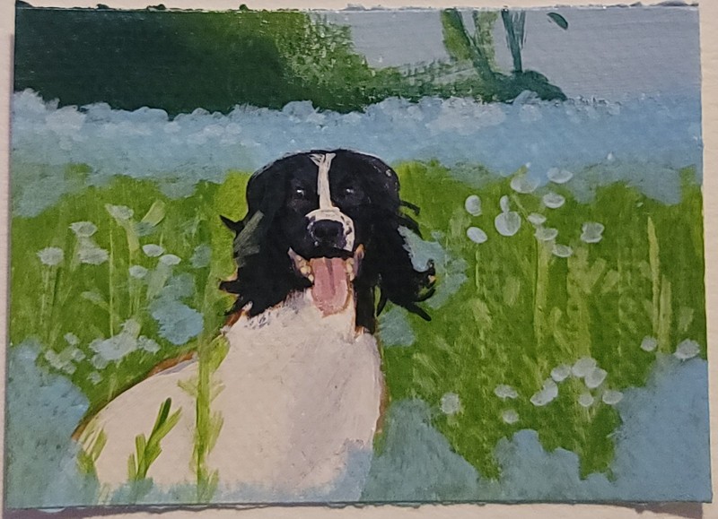 ACEO Original, Abstract Animal Dog, Mini Art Painting, Pet Animals