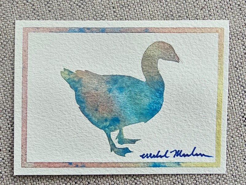 GOOSE Original ACEO Watercolor Painting Animal Abstract DUCK BIRD WATERFOWL CUTE