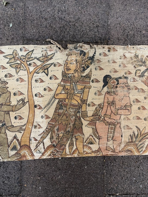RARE 19th Century Balinese Authentic Kamasan Cloth Painting 12.6mx 26cm gallery