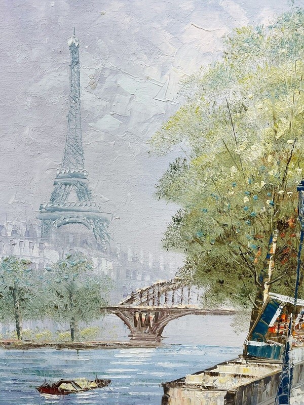 "PARIS CITYSCAPE" Eiffel Tower Oil On Canvas Signed by BARDOT 24" X 28" gallery