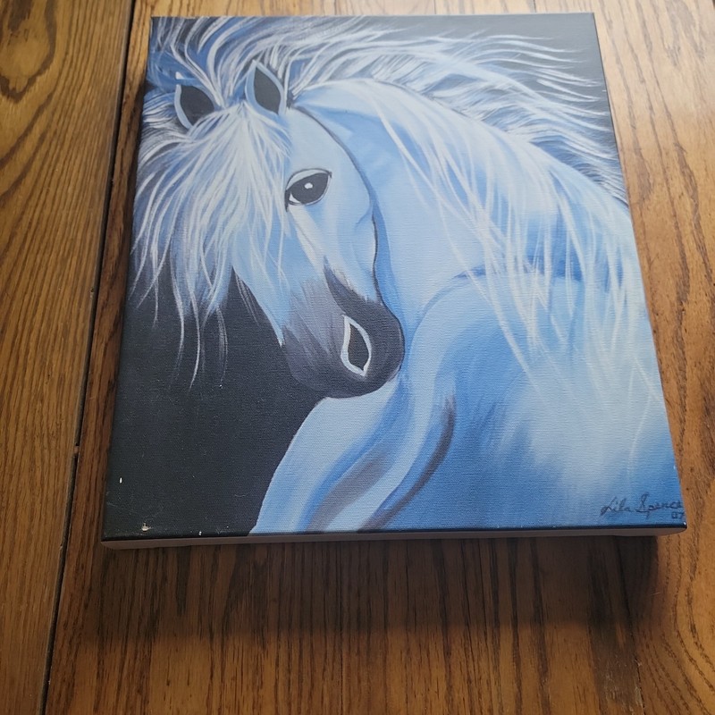 Original Acrylic painting white horse Fantasy FairyCore 14x16 Signed gallery
