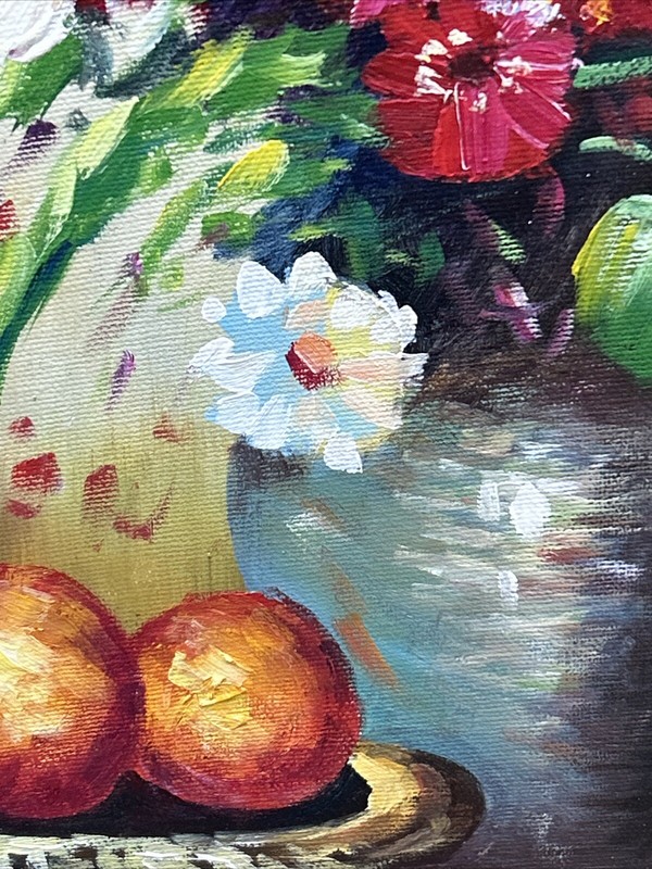 1960's Mid-Century Oil on Canvas Tulips in Vase Floral Still Life Framed Vtg Art gallery