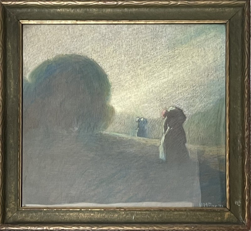 Hugh M. Poe (1902-1973) Noted Indiana Artist - 1921 Pastel Landscape Painting gallery