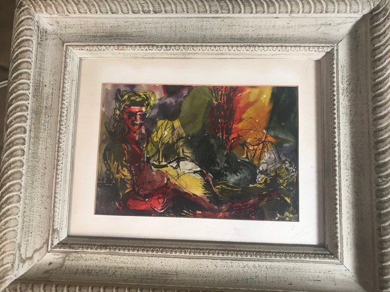 Nice Joseph Gans «Abstract Scene» Ink And Dye Painting – Signed And Framed