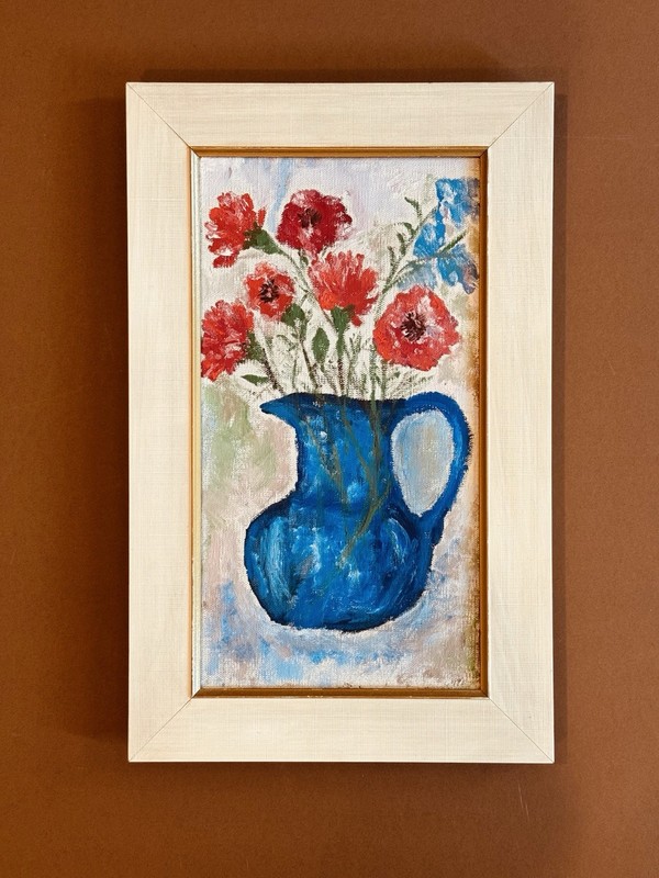 Vintage Floral Still Life Oil Painting on Canvas Wooden Frame 18.75”x11.75” gallery