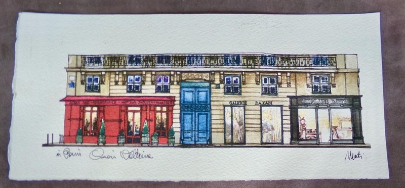 French Watercolor 5″ X 11″ Street Painting Artist Signed