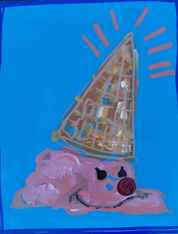 colorful abstract icecream clown small 8×10 orignal art canvas board