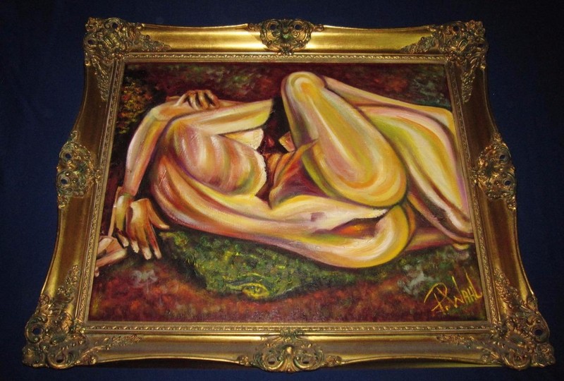 Lesbian Erotic Art, Oil Painting, «Hot Guts of Passion» 1st Oil by Patricia Wahl