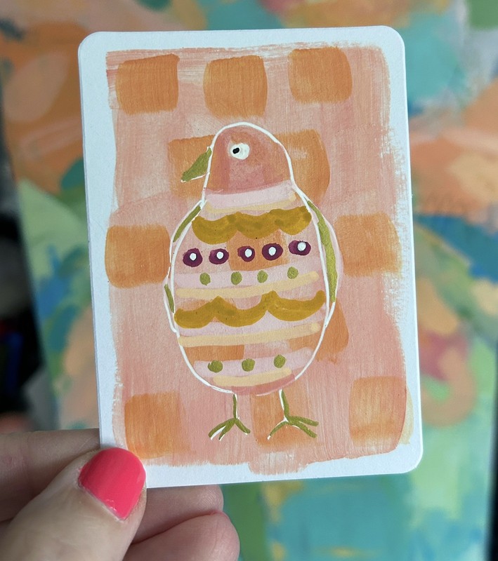 3.5” x 2.5” ACEO Original Colorful Bird painting- Tracey Bower Art