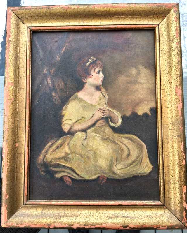 Antique 19th c Oil Painting After The Age Of Innocence by Sir Joshua Reynolds