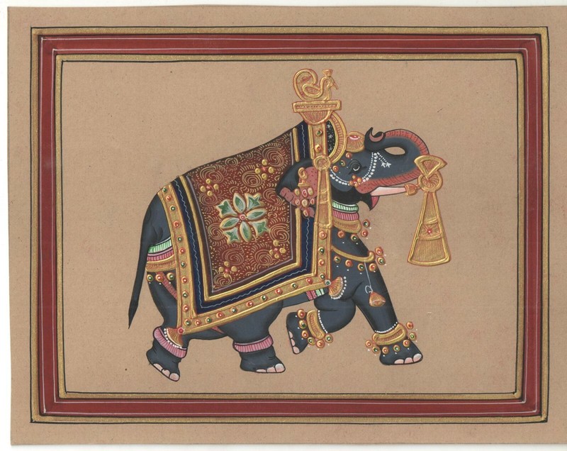 Elephant Painting Indian Animal Watercolor Paper Hand Gold Painted Miniature