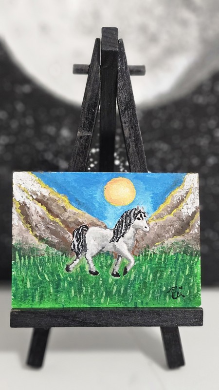 ACEO Original HORSES Acrylic Painting Paper 2.5 x 3.5 in by Eri #2 Of 2