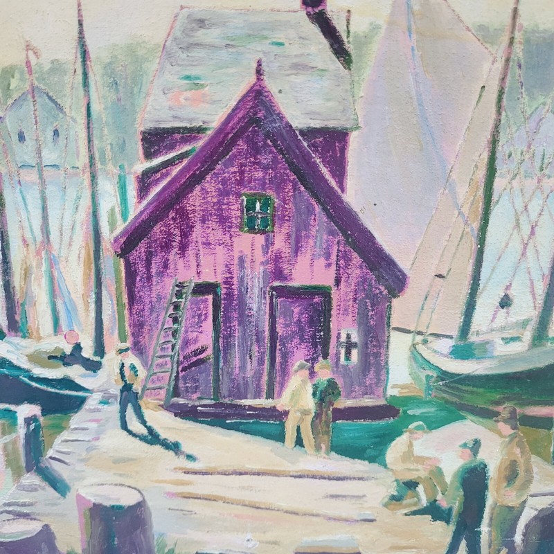 Painting Original Seaside Dock Ocean Boats Fisherman Impressionism Oil on Canvas gallery