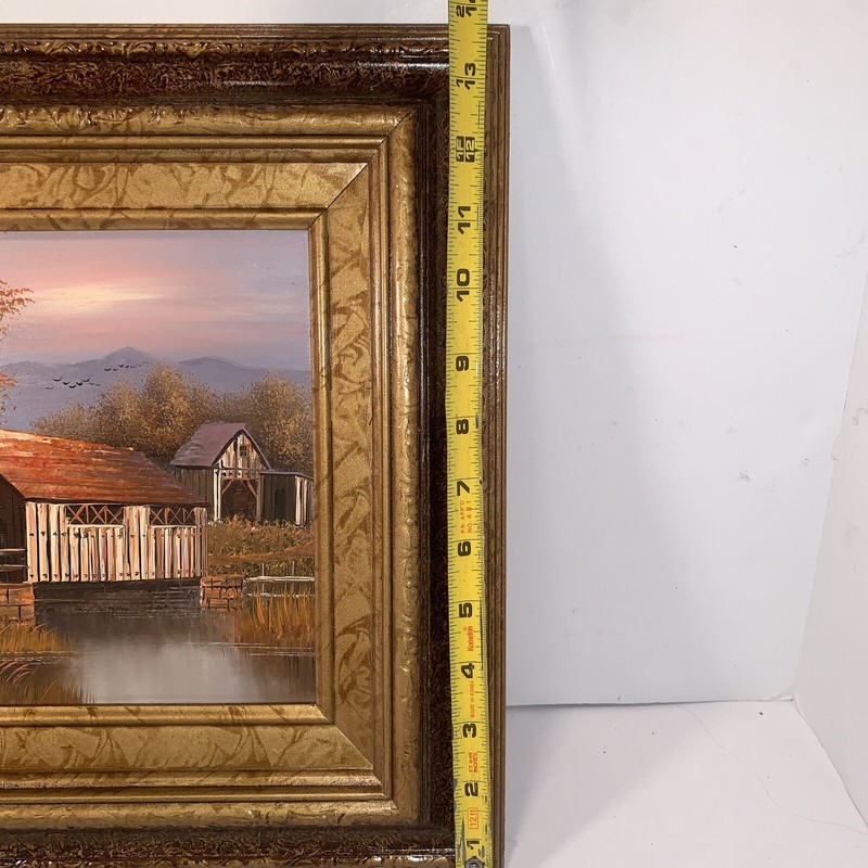 K Michaelson Grist Mill Covered Bridge Fall Oil Painting Signed Framed VTG 14X16 gallery