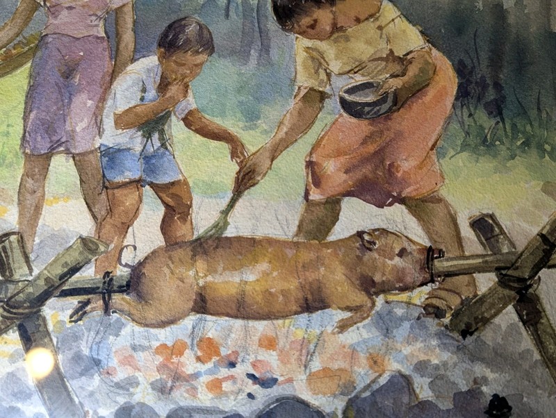 Jose B. David PIG ROAST Original 1976 Framed Painting Philippine Listed Artist gallery