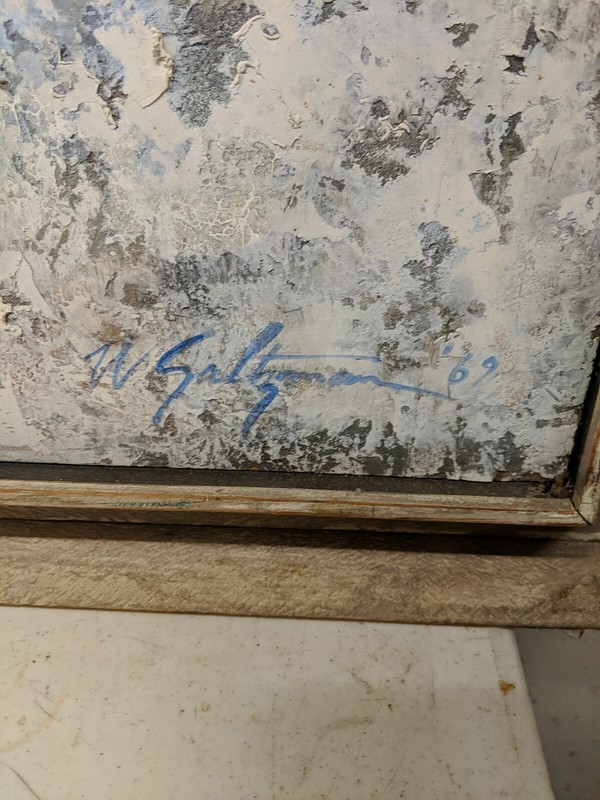 William Saltzman 1969 framed plaster on board 37 in x 53 in "Low Relief" gallery