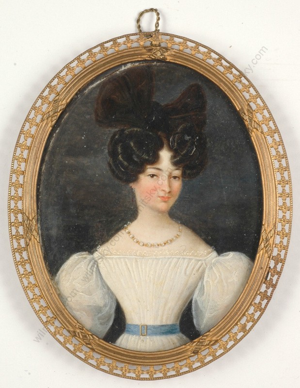 «Portrait of a young Viennese lady», fine oil miniature!!, ca. 1830