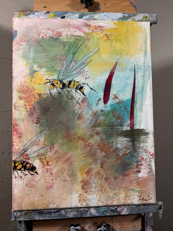 SAMATOWIC Original Bees Abstract 12x16 Expressionism Signed Art Decor 294 gallery